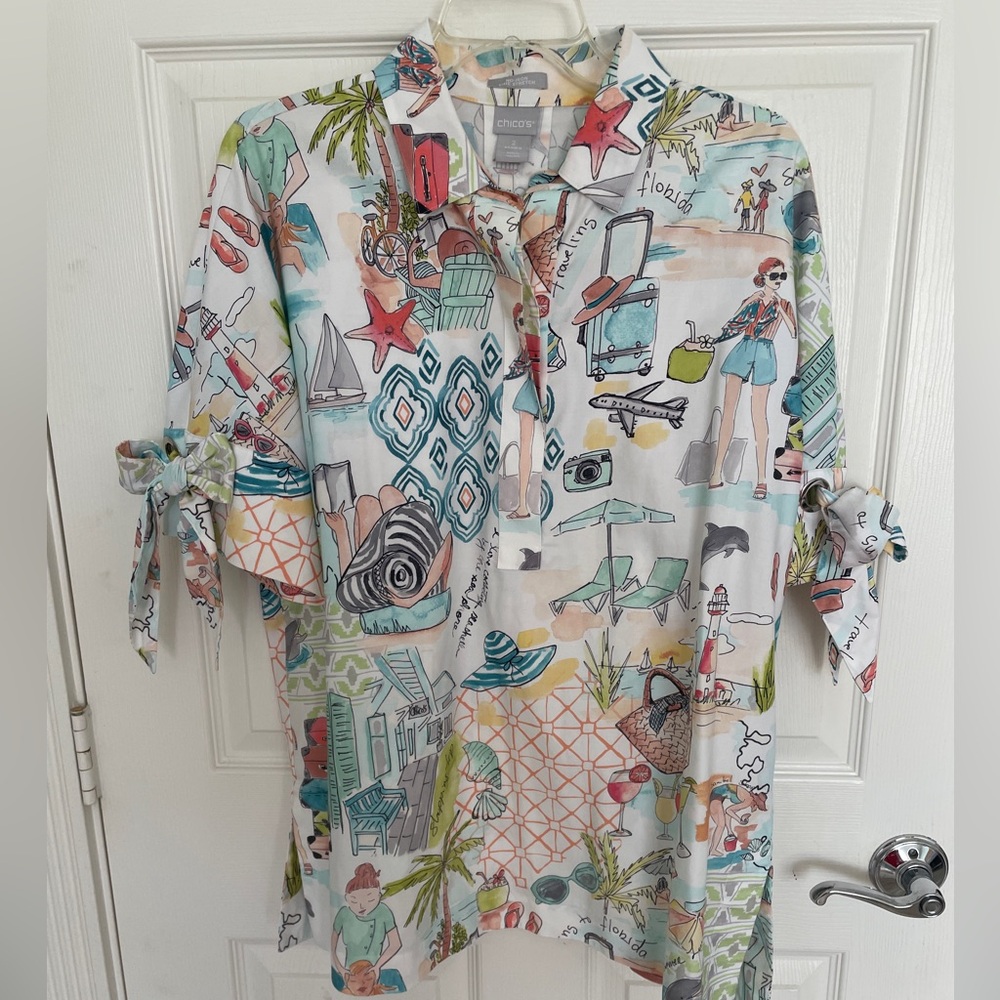 Chico's Multicolor Graphic beach vibe print